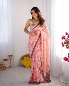 Exclusiva colección de saris elegantes con estampado de organza para fiestas disponible a precio mayorista. - Product Image 2