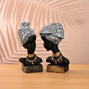 Juego de Esculturas de Emperatriz Africana Hechas a Mano, Estilo Art Deco Nórdico, Material de Resina, Patrón Geométrico Abstracto, 2 Piezas, para Oficina y Hogar - Product Image 1
