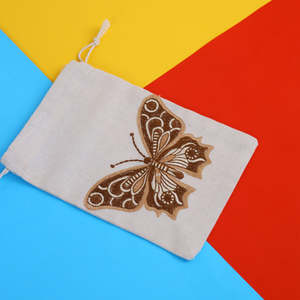 Butterfly Embroidered Cotton <b>Drawstring</b> <b>Pouch</b> Bag Open Style Closure Type For Jewellery Item Case Storage Bag Full Safety bag - Product Image 4