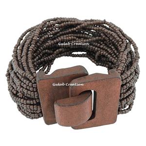 Pulsera ancha multicapa con cuentas de cristal marrón, brazalete con cuentas gruesas hechas a mano para mujer, colecciones de joyería de moda, tribal y Bohemia - Product Image 1