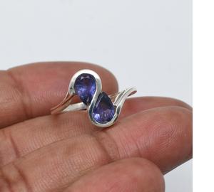 แหวนพลอย iolite ที่มีดีไซน์หินขัดทันสมัยหรูหราสองชิ้นเครื่องประดับหินสเตอริงเงินแข็ง925แบบไม่ซ้ำใคร - Product Image 1