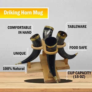 Cuerno para beber vikingo hecho a mano con soporte para adultos y amantes de Juego de tronos Tazas de cuerno hechas a mano para ocasiones de camping - Product Image 6