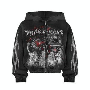 Sweat à capuche zippé unisexe 100% coton éponge français personnalisé lavé surdimensionné à la mode Streetwear Logo imprimé personnalisé pour l'hiver - Product Image 4