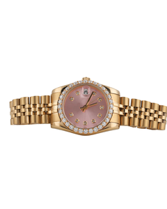 Reloj de Pulsera con Diamantes de Moissanita para Mujer con Esfera Rosa, Diseño Personalizado de Lujo Hecho a Mano, Reloj Completamente Engastado - Product Image 1