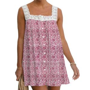 Nouveau style imprimé, haut en dentelle 100% coton imprimé en bloc pour femmes, hauts en dentelle tendance, taille cintrée, style débardeur sans manches, robe sans manches - Product Image 1