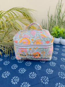 กระเป๋าเครื่องสำอางทำจากผ้าฝ้ายเย็บด้วยมือสำหรับผู้หญิงกระเป๋าใส่เครื่องสำอางเวลาเดินทางแบบมีซิปกระเป๋าเก็บของแฟชั่น - Product Image 4