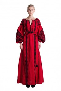 Robes de Noël rouges longues en lin de créateur, double couche, trois quarts, en coton régulier, formelles, d'été, style gypsy explosif - Product Image 2