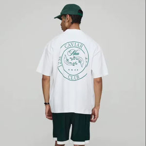 เสื้อยืดโอเวอร์ไซส์ผ้าคอตตอนสำหรับผู้ชายเสื้อยืดโอเวอร์ไซส์ผ้า100% พิมพ์ลายไฮสตรีทแฟชั่นออกแบบได้ตามต้องการ180GSM 250GSM โลโก้คลับ - Product Image 1