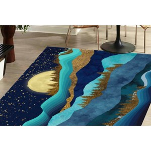 Alfombra de Lana con Estampado de Paisaje Forestal Dorado, Estilo Tradicional Ecológico, Pelo Mediano, Respaldo de Látex - Product Image 2