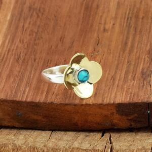 Bague Fleur Turquoise Bleue 925 Argent Nature Inspiré Boho Style Cadeau Bijoux pour Femmes - Product Image 4