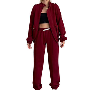 Elegante mujer Crop-Top Chándal Elegante cuello alto Chaqueta con cremallera de algodón puro con bolsillos utilitarios y pantalones de Jogger Relax Fit - Product Image 4