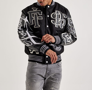 Chaqueta Universitaria de Alta Calidad para Hombre, Parches Bordados de Cuero Personalizados, Chaqueta Universitaria de Béisbol con Mangas de Cuero Auténtico y Frente de Lona - Product Image 3