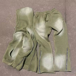 Vêtements personnalisés, survêtement streetwear uni, ensemble jogging deux pièces, unisexe, à capuche, surpiqûres contrastées, pantalon de survêtement ample à jambe droite - Product Image 4