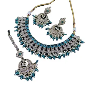 批发珠宝制造商印度人造珍珠串珠水晶昆丹项链珠宝项链