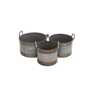 Cozy Core Set of 3 Galvanized Oval Planter With <b>Side</b> Handle Best Design Flower Planter Use for Garden Decoration - Product Image 3