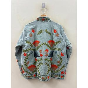 เสื้อแจ็คเก็ตกำมะหยี่ปักลายดอกไม้สีฟ้าอมน้ำเงินคุณภาพพรีเมียม  ผ้าฝ้ายบางเบา  หนังแท้  สำหรับฤดูใบไม้ผลิ  ไซส์ XL - Product Image 3