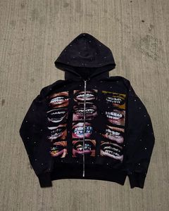 Streetwear personnalisé coton Dtg impression strass fermeture éclair acide lavé graphique sweats à capuche pour hommes - Product Image 1