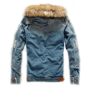 New Design Manufacturer Custom Men's Vintage Style Waterproof Denim Jacket Turn-down Collar Button-Up Closure Faux Fur Front - Product Image 2