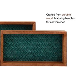 Juego de Bandejas Rectangulares de Madera Hechas a Mano con Borde Azulado y Adhesivo, Duraderas para Hogar y Oficina, Disponibles para Restaurantes y Cafeterías - Product Image 5