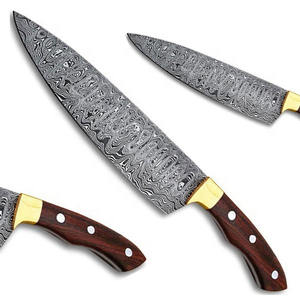 มีดเชฟเหล็กดามัสกัส ด้ามไม้เรียบ พร้อมลวดลายคมกริบ จับถนัดมือ ตัดได้รวดเร็ว ล้างในเครื่องล้างจานได้ - Product Image 1