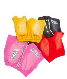 2024 unisexe lavage à l'acide Shorts ensemble Logo personnalisé bouffée impression Streetwear fait maille coton tissu gros conseil Shorts non tissé - Product Image 6