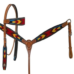 En gros, rênes, collier de poitrée et selle western en cuir véritable de qualité supérieure, durables, avec design croix perlée, style anglais - Product Image 1