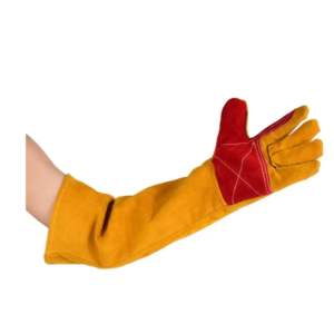Guantes largos económicos de piel de vaca roja dividida, guantes de cuero reforzados resistentes al calor, protección de manos de seguridad para trabajos de soldadura - Product Image 1