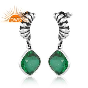 Pendientes Colgantes de Plata de Ley 925 con Doble Esmeralda de Zambia y Cuarzo, Fabricante de Joyería Personalizada - Product Image 2