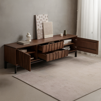 Buffet minimaliste moderne Wabi-Sabi, armoire de rangement polyvalente |   Buffet en bois massif avec poignées en acier allié pour