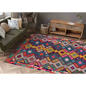 Vivid Colors Printed <b>Rug</b> - Kilim Design, Yellow, Anatolian, Turkish, 3D Printed,<b>Chenille</b> <b>Rug</b> - Product Image 2