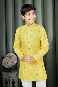 Heavy Traditional Wear Cotton Mirror Work Kurta Pajama Kids Chudidar Collection - Product Image 4