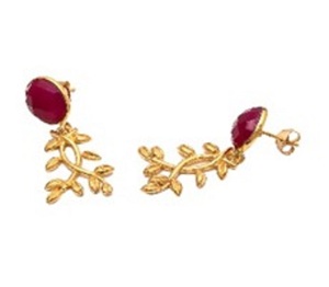 Pendientes de plata de ley 925 con gema de Calcedonia, pendientes redondos, color fucsia - Product Image 1