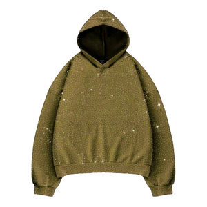 Sudadera con Capucha Extra Grande de 500 g/m², 100 % Algodón, con Cierre, Lavado Ácido Decolorado al Sol, con Pedrería, Estilo Urbano, Gran Venta - Product Image 4