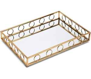 Modern European Style Luxury Golden Rectangular Round Metal Mirror Display <b>Tray</b> Custom <b>Jewelry</b> Decorative <b>Tray</b> - Product Image 5