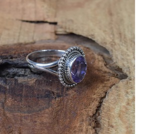 Bague ovale en améthyste violette en argent Sterling 925 pierres précieuses à facettes naturelles Designer bijoux faits à la main cadeau de pierre de naissance de février - Product Image 3