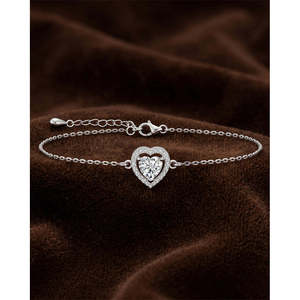 NOVAMART Fine Adorable Silver Heart Solitaire Chain <b>Bracelet</b> with Adjustable Wholesale Export - Product Image 2