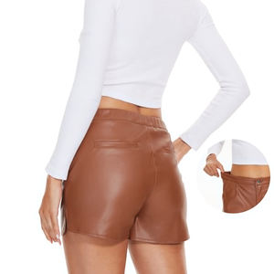 100% pantalones cortos de cuero genuino de alta calidad para mujer, pantalones cortos de cuero para mujer recién llegados de calidad Premium - Product Image 2