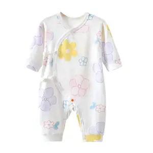 Groothandel Biologische Katoenen Baby Rompertjes Lange Mouwen 2024 Ontwerp Baby Jumpsuit Herfst Pyjama Footie Romper