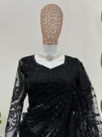 Magnifique Saree de créateur FABZONE pour femme avec broderies et sequins, idéal pour les tenues décontractées et de soirée, infroissable et extensible en tulle doux.