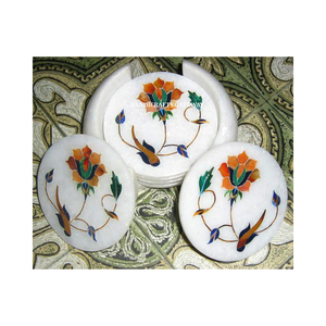 Best Quality And Trending Product Of <b>White</b> Marble With Good Finishing And polished Inlay Tea <b>Coaster</b> Set For Home And Restaurant - Product Image 1