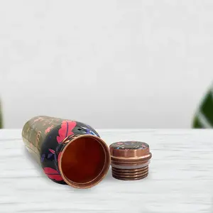 Standard Quality Floral Black Printed <b>Copper</b> <b>Water</b> <b>Bottle</b> 1000ML Handmade <b>Water</b> <b>Bottle</b> from Indian Supplier - Product Image 3