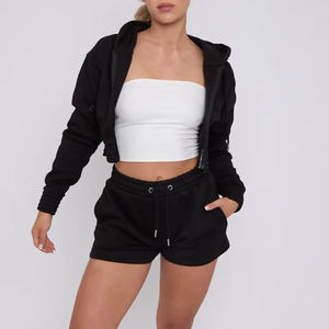 Venta al por mayor Diseño MOQ bajo Mujeres Sudadera con capucha y corto 2 piezas conjunto Hecho en Pakistán Diseña tu propia manga completa Mujeres Sudadera con capucha - Product Image 4