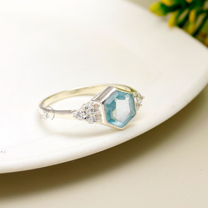 Natural Aquamarine <b>Ring</b> <b>925</b> Sterling <b>Silver</b> Custom Semiprecious Jewelry for Women Bulk Wholesale Fine <b>Silver</b> <b>Rings</b> Suppliers - Product Image 4