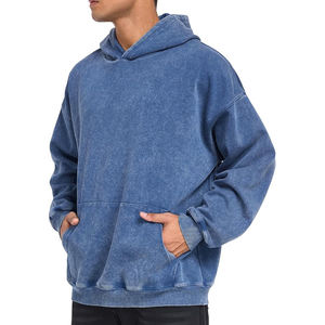 Custom Comfortable Men's Solid Fleece Acid Wash <b>Hoodie</b> Fall Winter 100% Cotton Digital Printing Breathable Regular Fit - Product Image 3