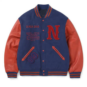 แจ็กเก็ตบอมเบอร์สำหรับทุกเพศแขนหนังแกะปักโลโก้ด้วยกำมะหยี่มีฮู้ดสไตล์เบสบอลทำจากโพลีเอสเตอร์สำหรับฤดูหนาว - Product Image 5