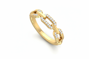 Anillo de Moda Moderno con Cadena y Diamantes en Oro de 14K |   Diamante de Corte Brillante Redondo de 0.13 Quilates - Product Image 3