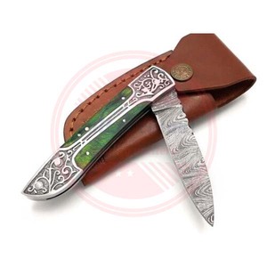 Cuchillo de bolsillo plegable de Damasco hecho a mano profesional \ Cuchillos plegables personalizados de caza para acampar - Product Image 4