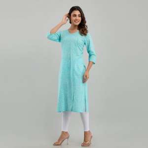 Mujer Sky Blue Floral Print Straight Kurta Professional Career - Product Image 4