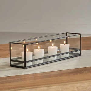 Black Metal Framed Transparent Glass Multi-Shape Tea Light <b>Candle</b> <b>Holders</b> for Home & Christmas Table Decoration - Product Image 4