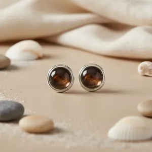 Boucles d'oreilles clous œil de tigre pour femmes, tendance, en pierre précieuse religieuse, coquillage, laiton, perle, pour fêtes, forme géométrique, acier inoxydable - Product Image 2